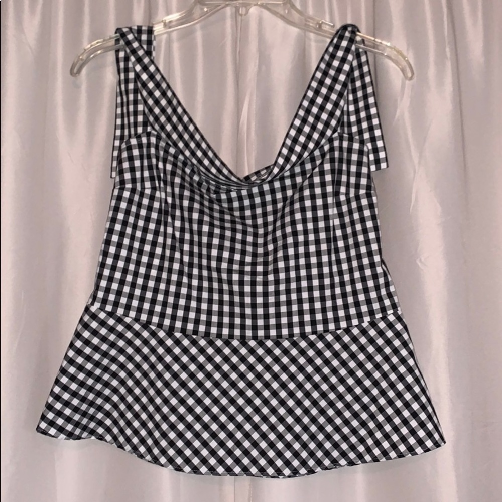 Express plaid off the shoulder peplum